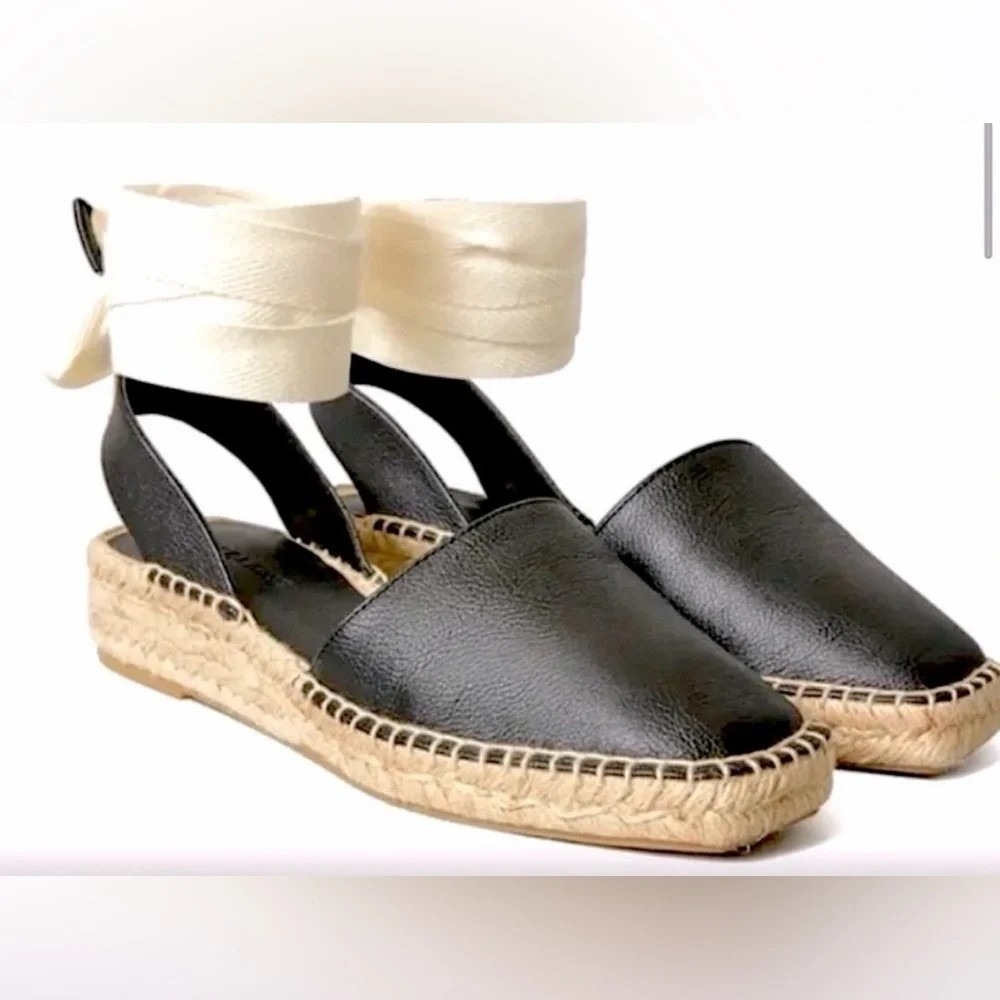 Everlane Black Leather D'Orsay Espadrille Flat